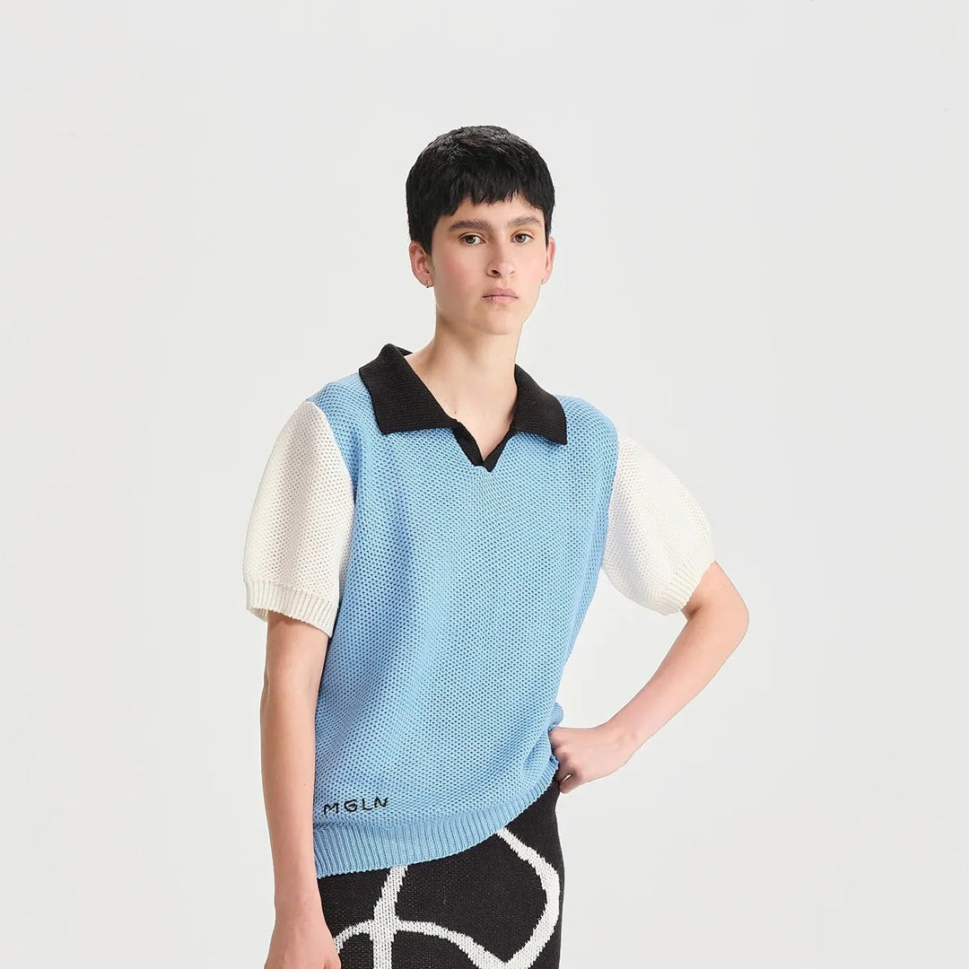 Polo Boliche Azul Negro y Blanco