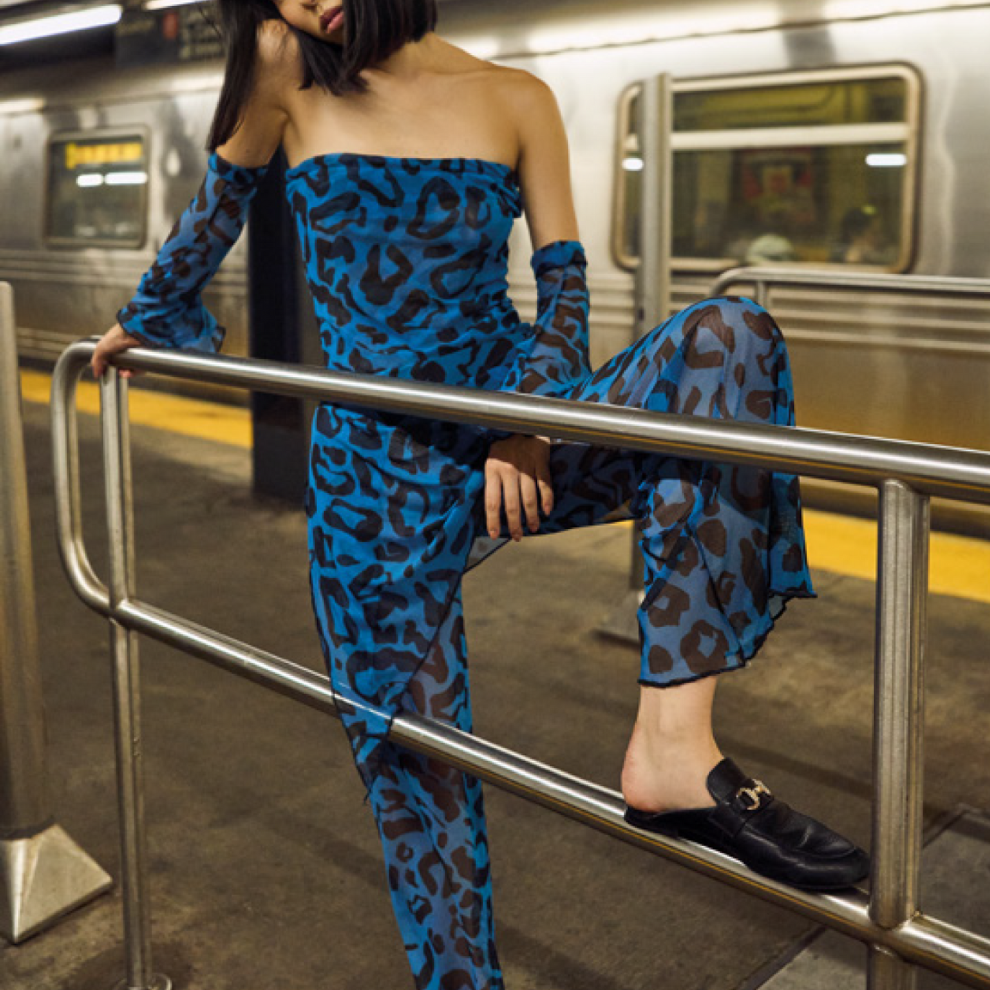 Set Blue Black Leopard Mesh