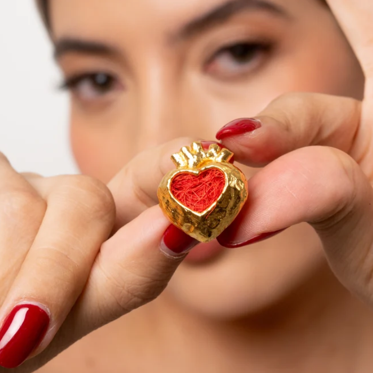 Anillo Corazón Anatómico Dorado x Rojo
