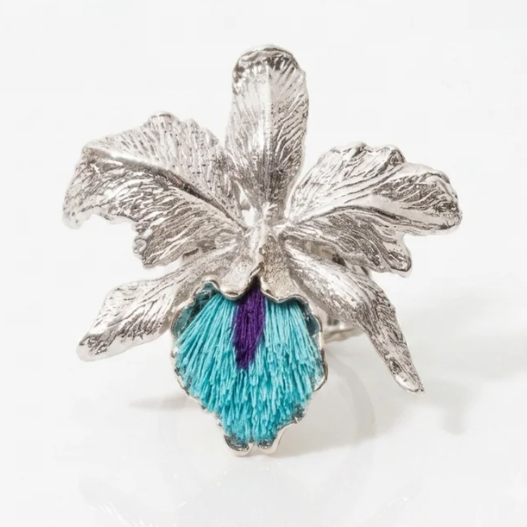 Anillo Cattleya Grande Plateado x Celeste