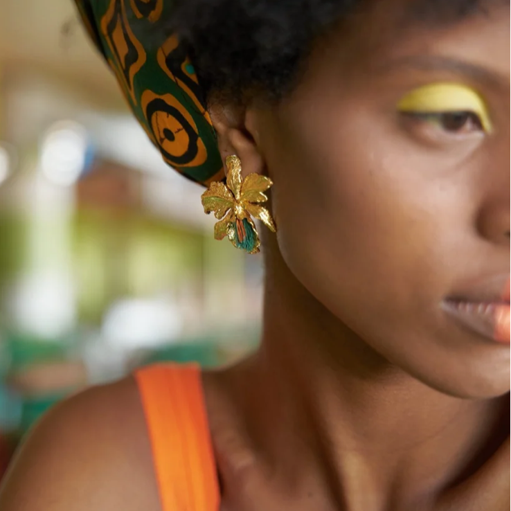 Aretes Cattleya Grandes Dorado x Verde