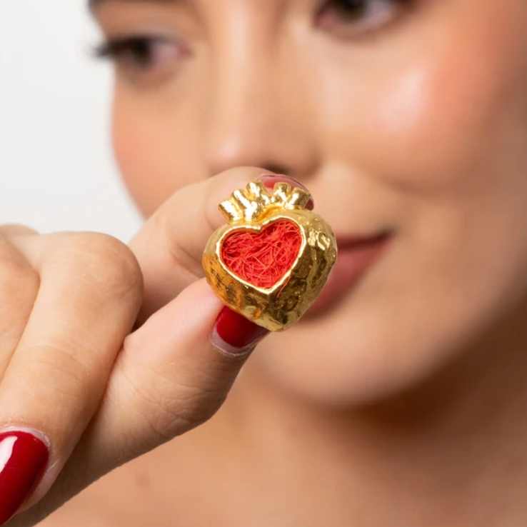 Aretes Corazón Anatómico Dorado x Rojo