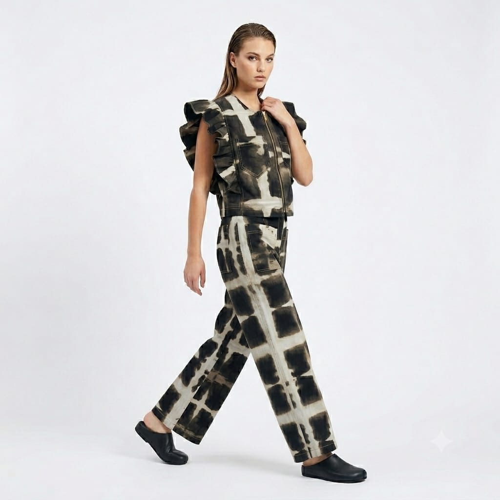 Pantalón Bota Ancha Estampado Negro x Gris