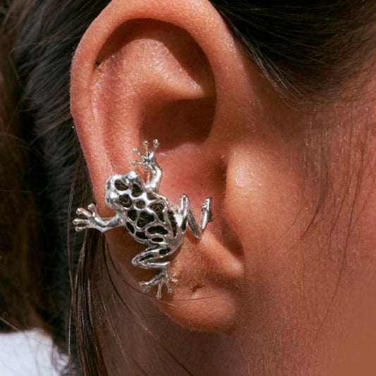 Ear Cuff Rana plateado x negro