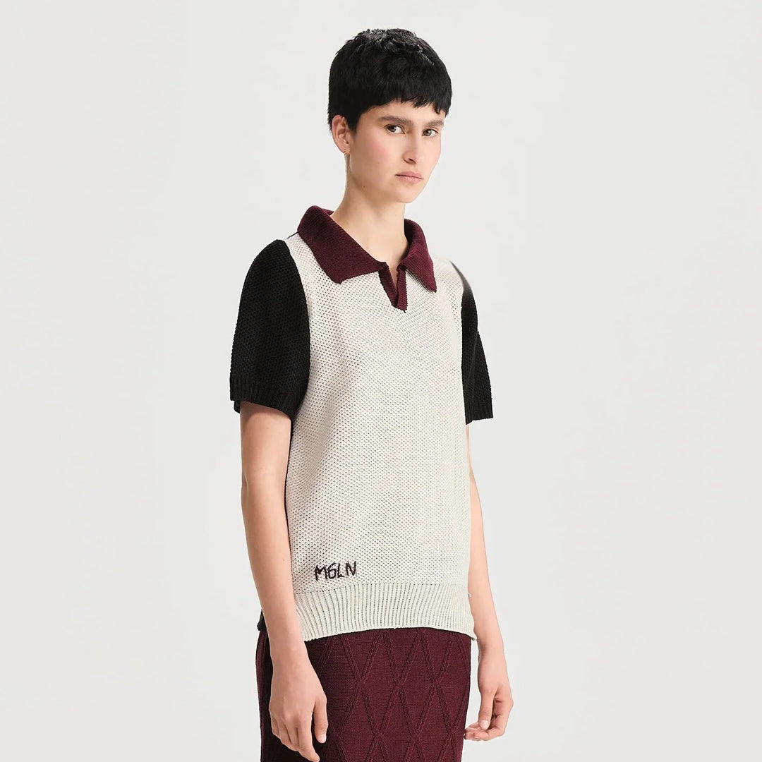 Polo Boliche Beige Negro y Vino
