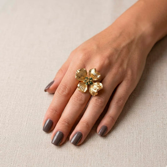 Anillo Flor de Cornejo Verde Oscuro