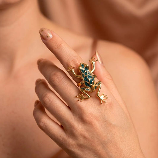 Anillo Rana dorado x verde