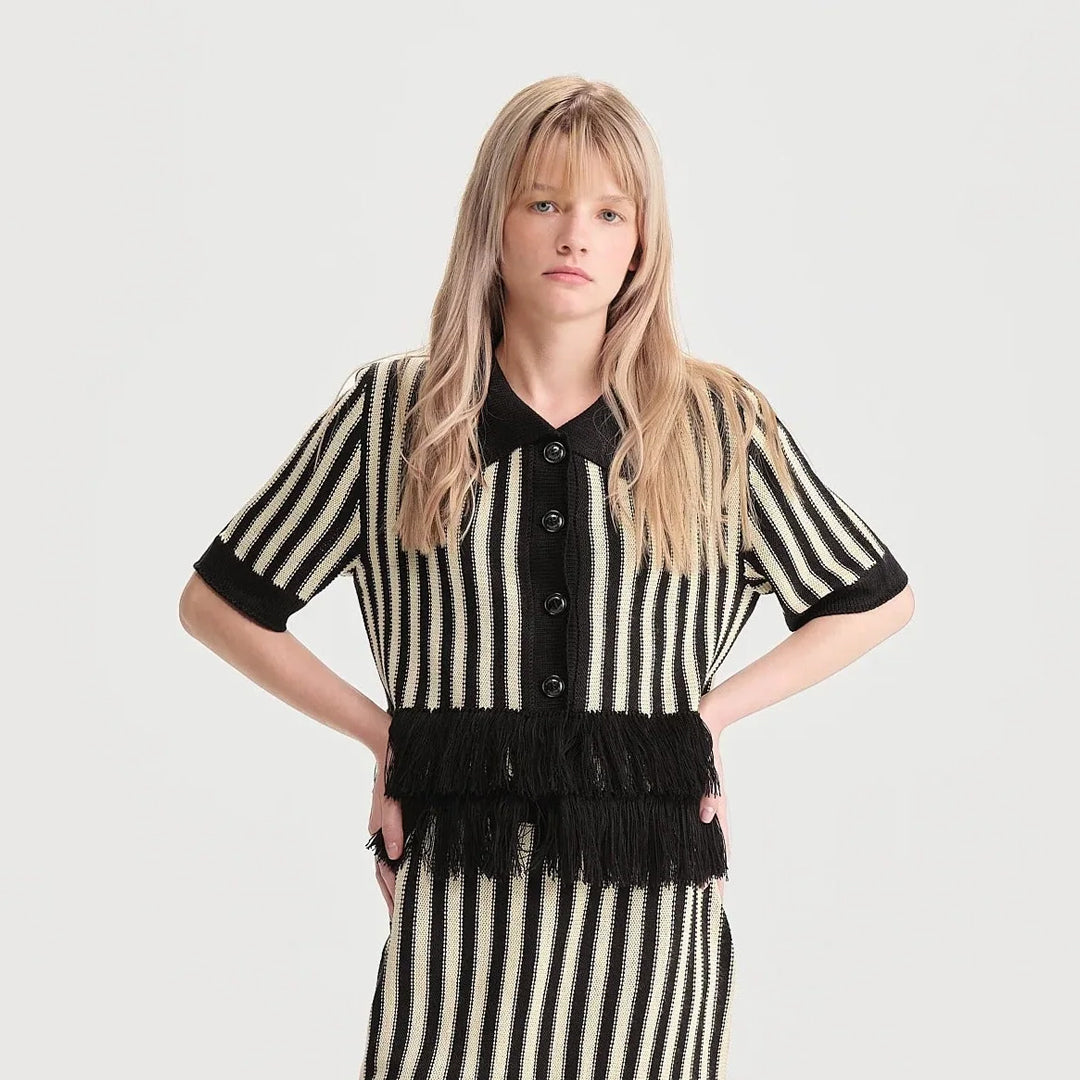 Blusa Juju Rayitas Beige x Negro