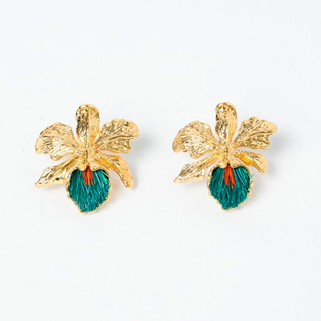 Aretes Cattleya Verde Oscuro