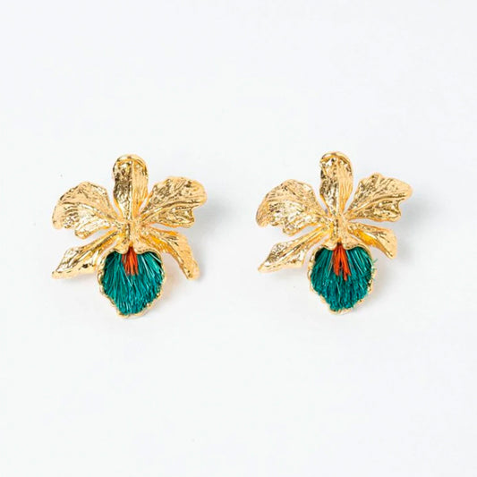 Aretes Cattleya Verde Oscuro