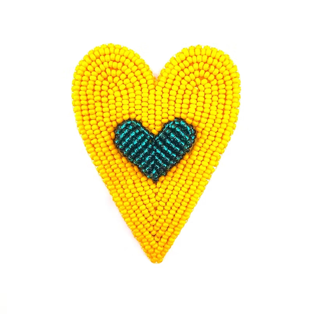 Corazon Doble amarillo con turquesa