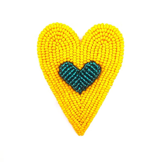 Corazon Doble amarillo con turquesa