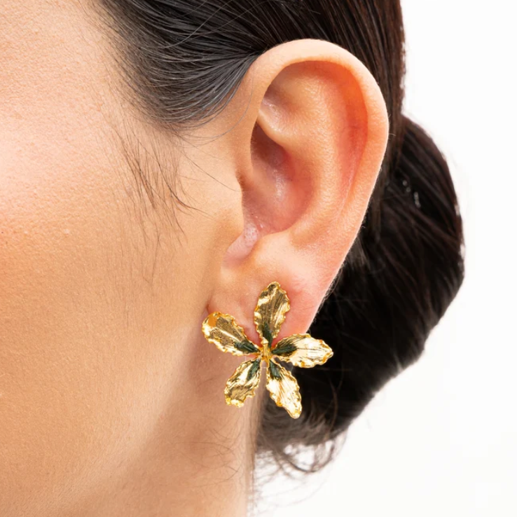Aretes Flor De Ceiba Dorado x Verde