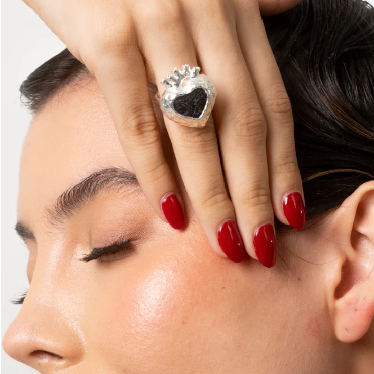 Anillo Corazón Anatómico Plateado x Negro