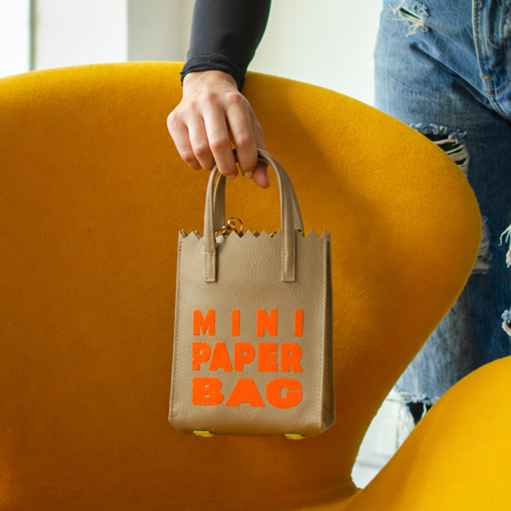 Mini Paper Bag Beige X Naranja Neón