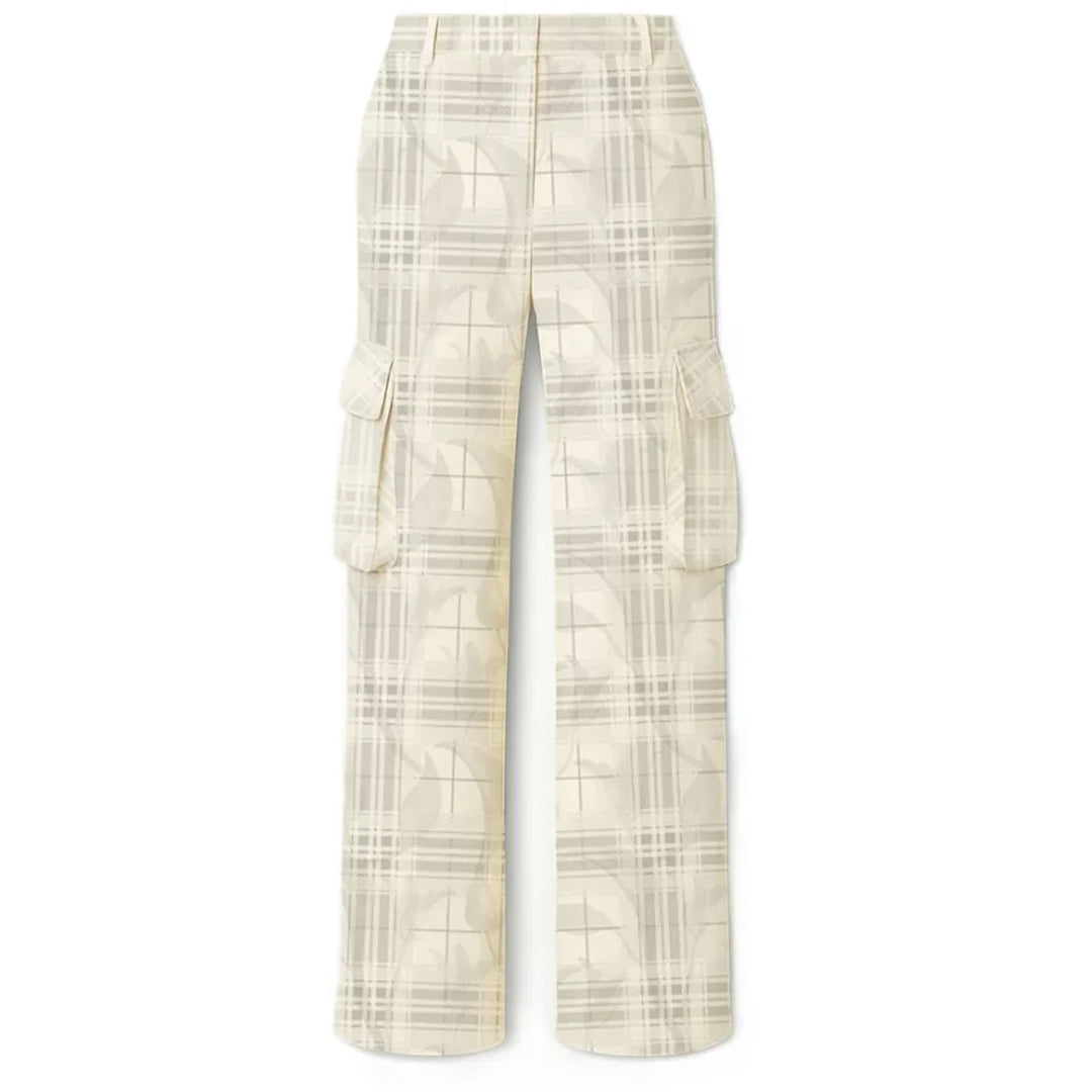 Elena Tartan Flower Ivory Cargo Pants
