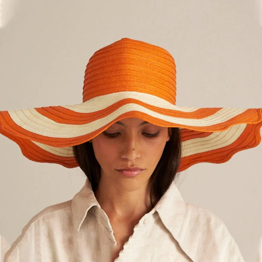 Sombrero Tota naranja con olas