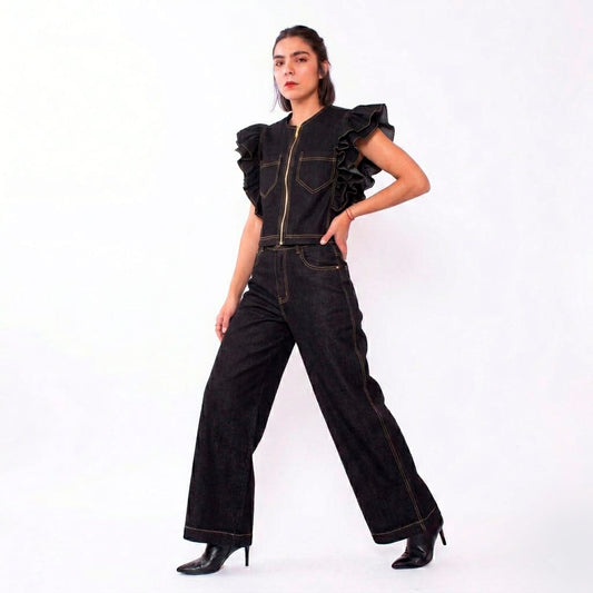 Chaleco Corto Flecos Negro