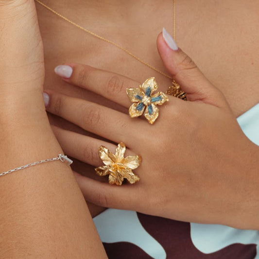 Anillo Flor Carnivora Celeste