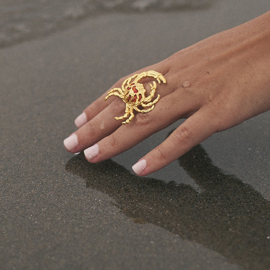 Anillo Cangrejo dorado x naranja