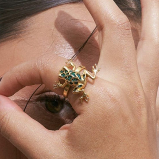 Anillo mini Rana hueca dorado x verde