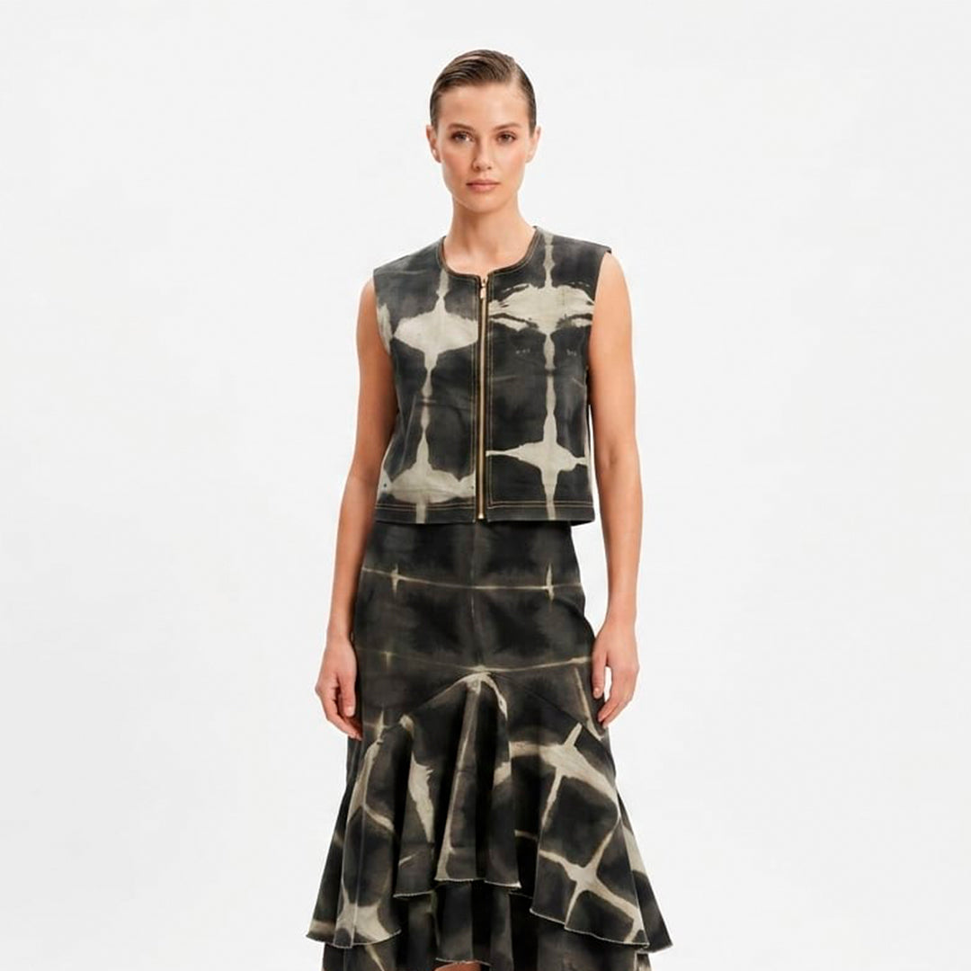 Chaleco Corto Estampado Negro x Gris