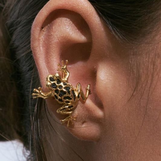 Ear Cuff Rana Hueca dorado x negro
