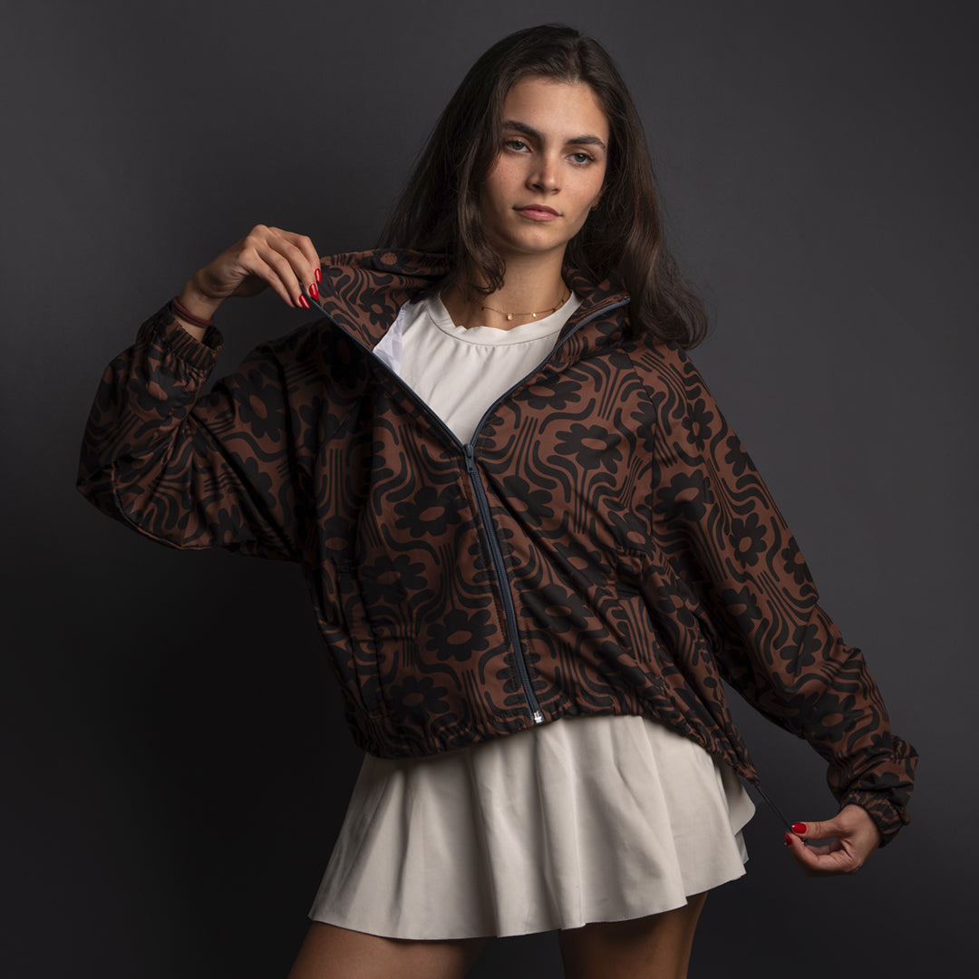 Rompevientos Cropped Flor Egipcia Café