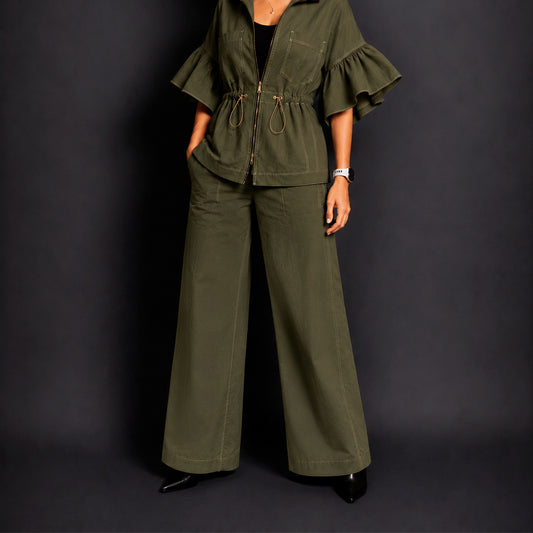 Pantalón Bota Ancha Verde Oscuro
